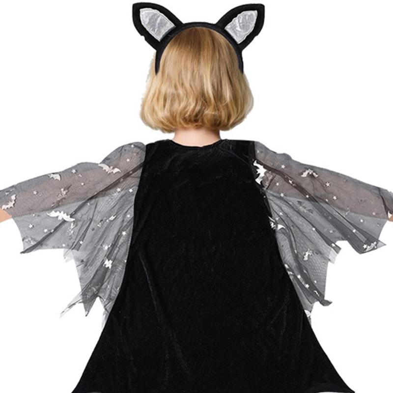 2Pcs Bat Wing Dress Bat Ears Headband Halloween Vampires Cosplay Costume Set for Kids Girls Bat Costumes Accessories
