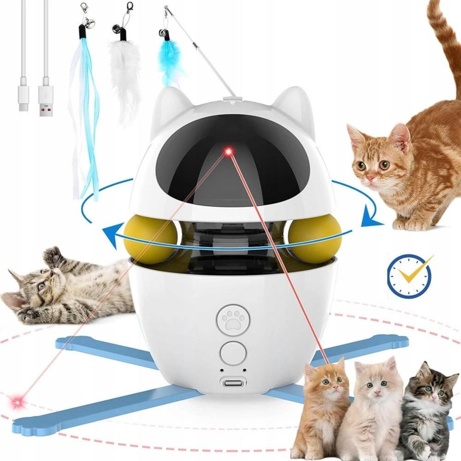 

ATUBAN Smart Interactive Cat Toy – Automatic Cat Laser Toy & Feather Wand for Indoor Cats and Kittens | Self-Moving Cat Toy білий