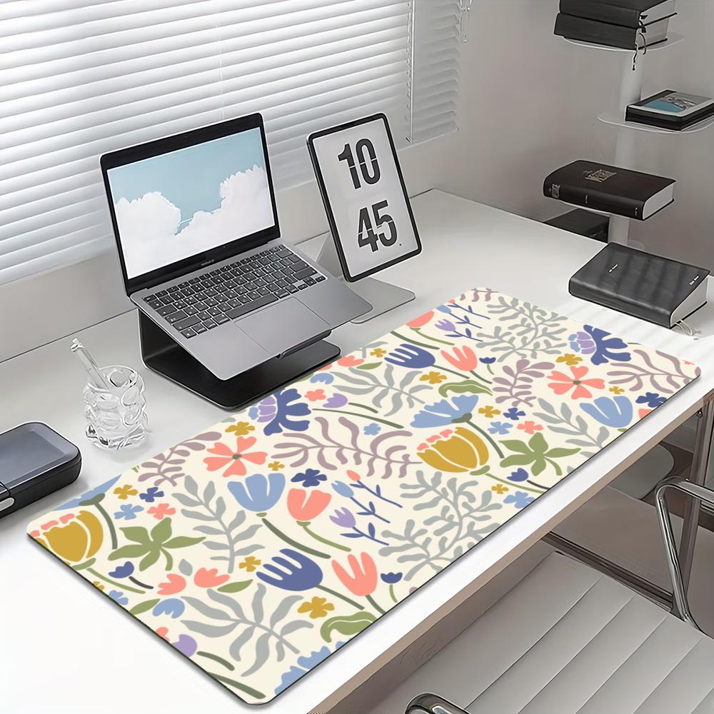 Cute Mixed Spring Flower Large Extended Mouse Pad Non Slip Rubber Base Stitched Edge Hd Print For Gaming Work Station