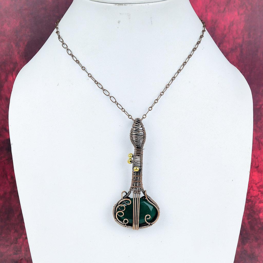 Faceted zambian emerald pendant copper wire wrapped pendant gemstone copper jewelry handmade guitar pendant wire wrap jewelry gifts for him