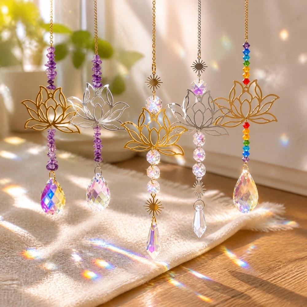 Decoration Rhinestone Hanging Hollow Crystal Lotus Pendant Glass Sun Catcher Outdoor Indoor