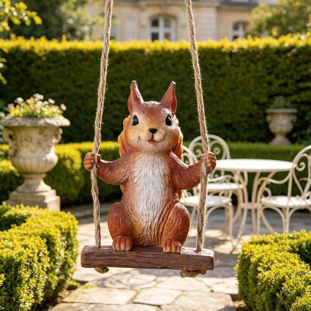 Harz Eichhörnchen auf Schaukel Wetterfest Eichhörnchen Figur Gartendekoration Innen