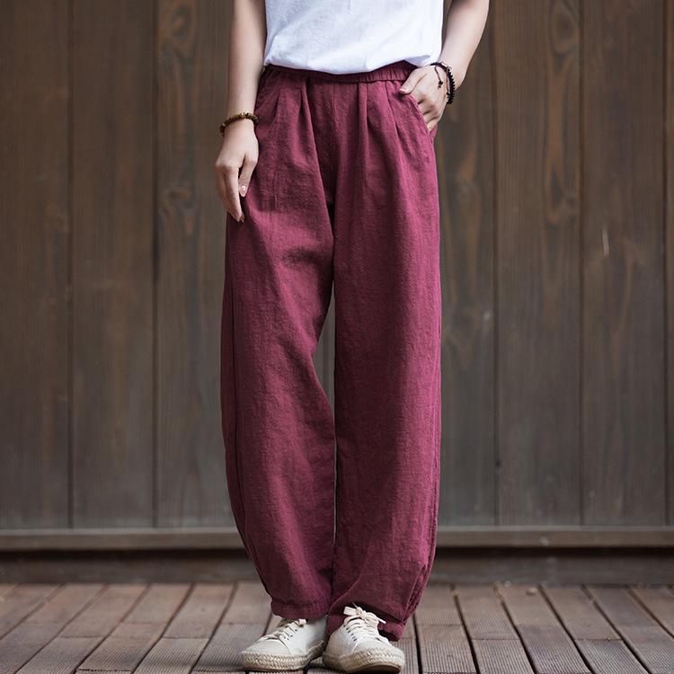

2025 Autumn/Winter Women s Literary Sand Wash Loose Slimming Cotton Linen Lantern Pants L