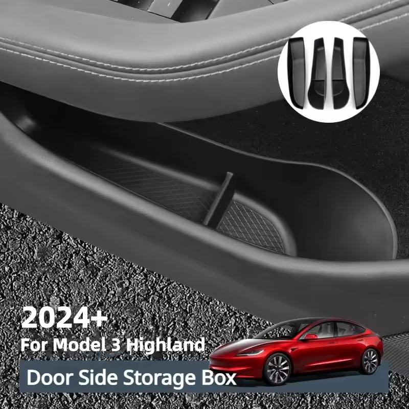 Door Side Storage Box For Tesla Model 3 Highland 2024 TPE Front Rear Side Door Slot Storage Organizer Tray Interior Accessories