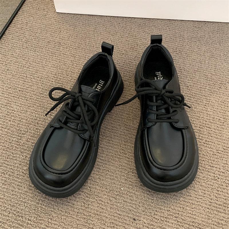

Форменные туфли Маленькие кожаные туфли женские 2024 Летняя мода Толстая подошва на шнуровке Туфли Лолиты Женские ретро черные туфли Мэри Джейн 4.5 чёрный