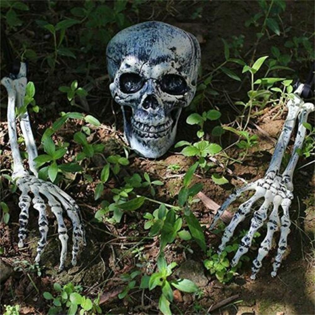 Halloween Glowing Skeleton Head Hands Arms Stakes Luminous Outdoor Decor for Lawn Garden Yard