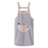 Plaid Bib Apron with Rabbit Embroidery Pocket Waterproof Oil-Proof Kitchen Apron for Cooking Baking