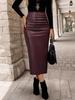 Women's PU Leather Midi Skirt - Fashionable, Elegant, All-Season Versatile Skirt