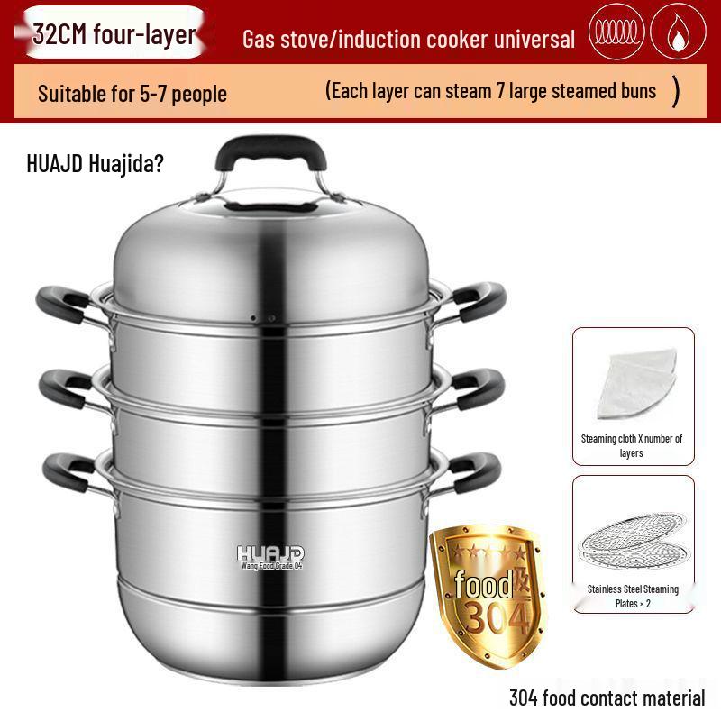 304 Stainless Steel Double Layer Steamer Pot for Induction & Gas Stoves - Multi-Functional, Thickened, Food Grade