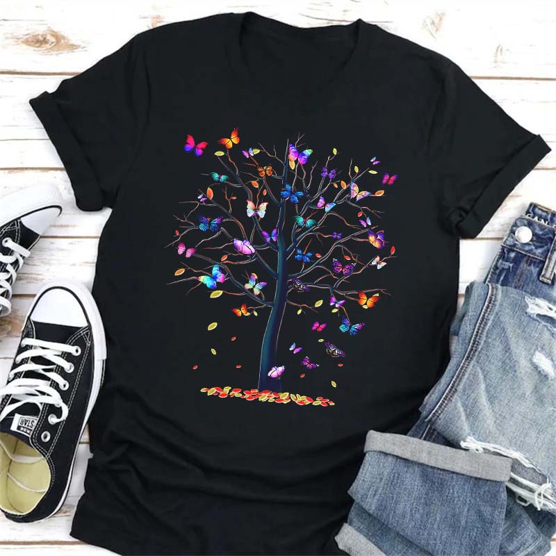 

Fashion Butterfly Tree Printed Women Tshirt Harajuku Funny 90s Girls Graphic Print Oneck Tops Tee FeUnisex ClothesDrop Shipping S