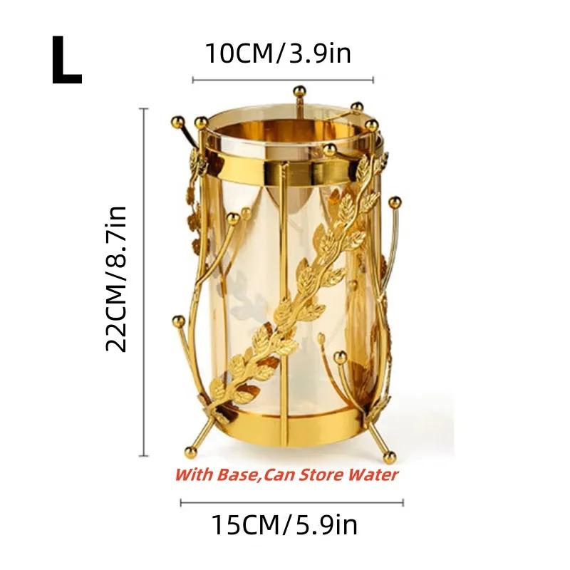 Luxury Metal Flower Vase, European Style, Glass Plant Pot, Wedding, Christmas, Living Room Dining Table Home Decoration Artwork