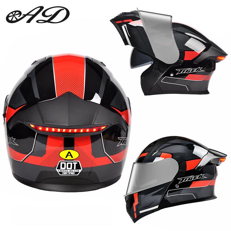 Unisex Full Face Flip-Up Motorcycle Helmet with LED Taillight, All-Season, 3C/DOT Certified