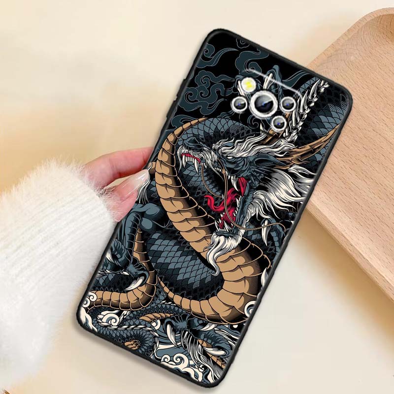Fashion Dragon Illustration Phone Case For Xiaomi Mi Poco F3 F4 F5 F6 X3 X4 X5 X6 X7 M3 M4 M5 M6 M7 GT Pro 5G Black