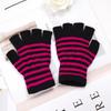 1Pair Unisex Black Stripes Half Finger Fingerless Gloves for Women Wool Knit Wrist Cotton Gloves Winter Warm Men Workout Gloves