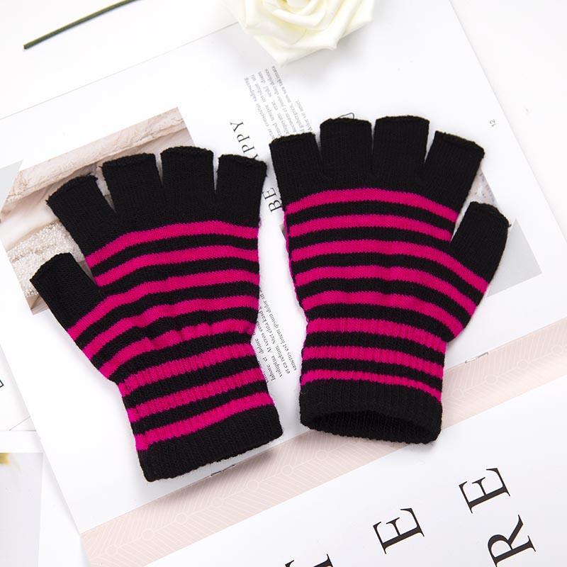 1Pair Unisex Black Stripes Half Finger Fingerless Gloves for Women Wool Knit Wrist Cotton Gloves Winter Warm Men Workout Gloves