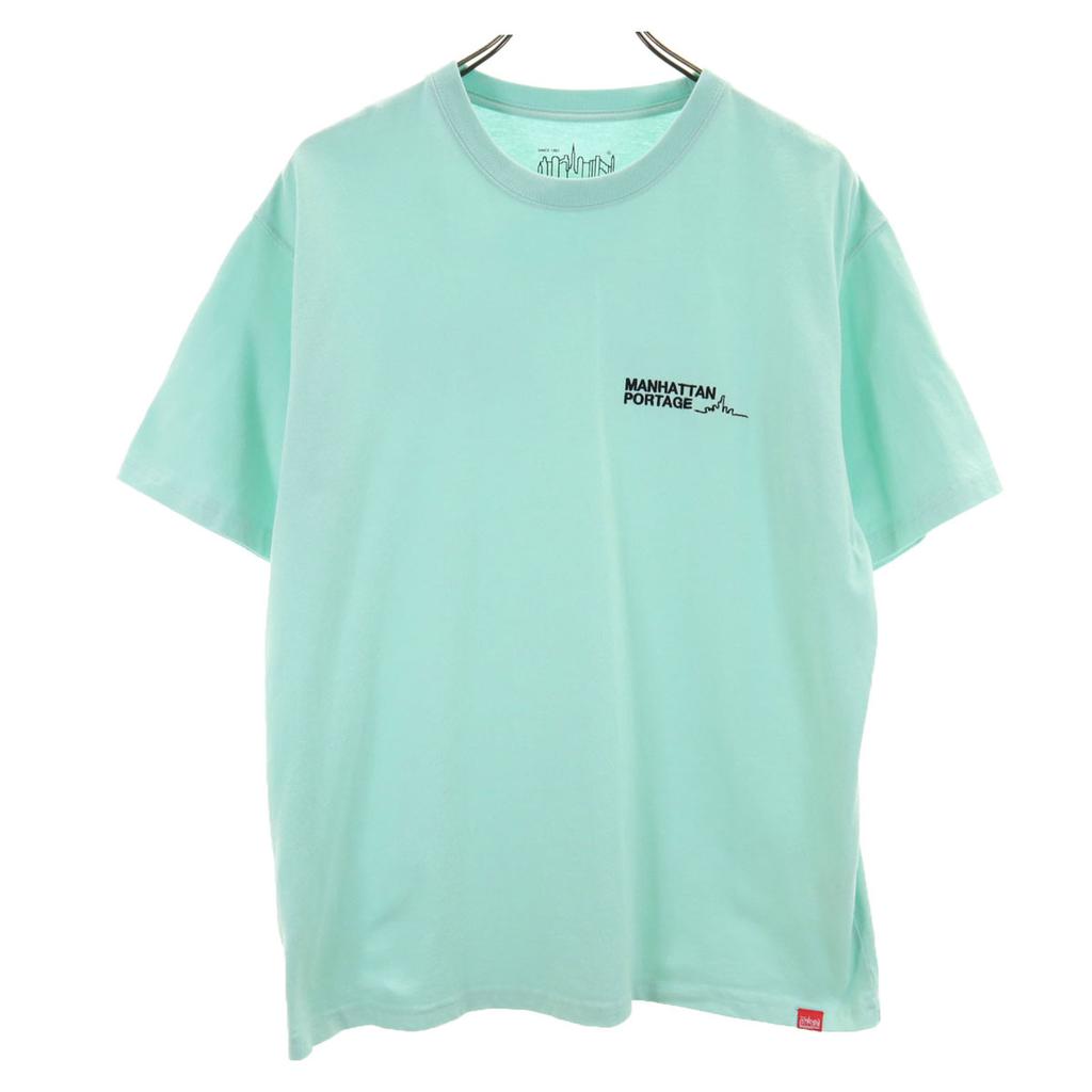 Manhattan Portage Back English Print Short Sleeve T-shirt M Mint Green Men's Used