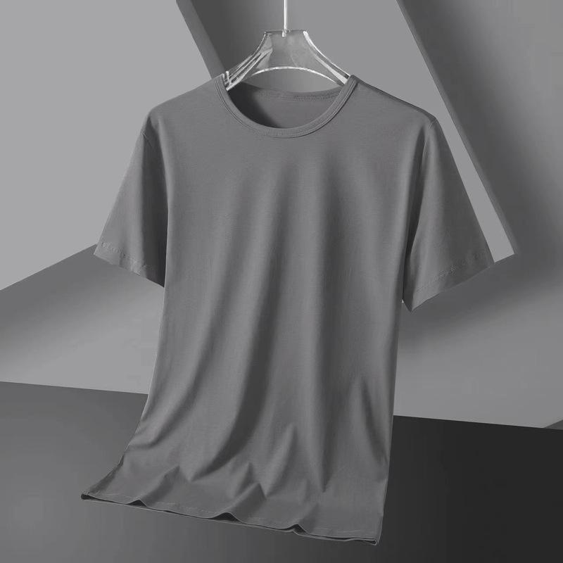 

Мужская футболка большого размера из быстросохнущего ледяного шелка и хлопка - Облегающий крой, короткий рукав, однотонная для лета 5XL (180–200 jin) темно-серого