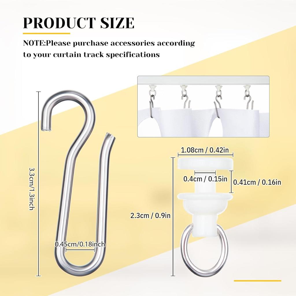 Jetec 60 Pcs Curtain Track Gliders Hooks, White Ceiling Curtain Track, Pack of 30 Pieces Hooks and 30 Pieces Gliders for Rails and Tracks