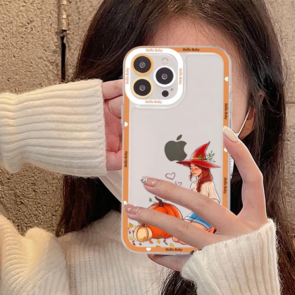 Happy Autumn Girl Pumpkin Fall Phone Case For IPhone 15 11 12 13 14 Mini Pro Max XR X XS TPU Clear Case