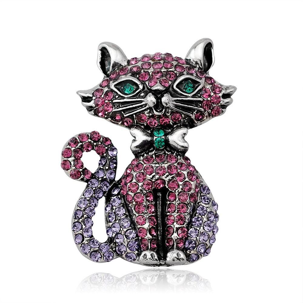 Fashion Trend Animal Brooch Vintage Cute Kitten Brooch Diamond Collar Pin
