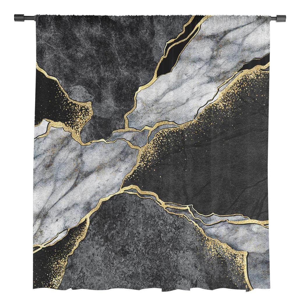 Abstract Black And White Marble Sheer Voile Window Curtains Tulle Curtains Living Room Balcony Decoration Drapes
