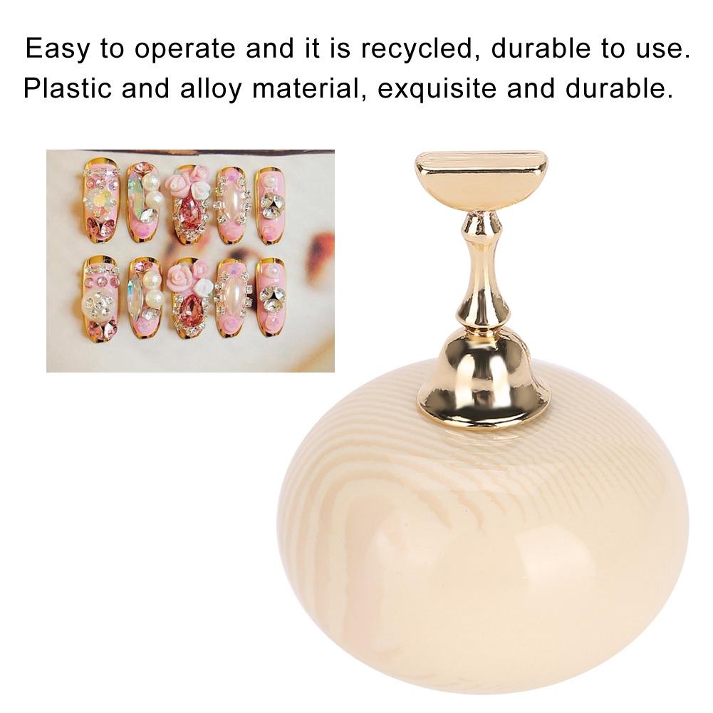 Manicure Display Practice Stand Shelf Nail Art Tip Holders Magnetic Golden Base Wooden Grain