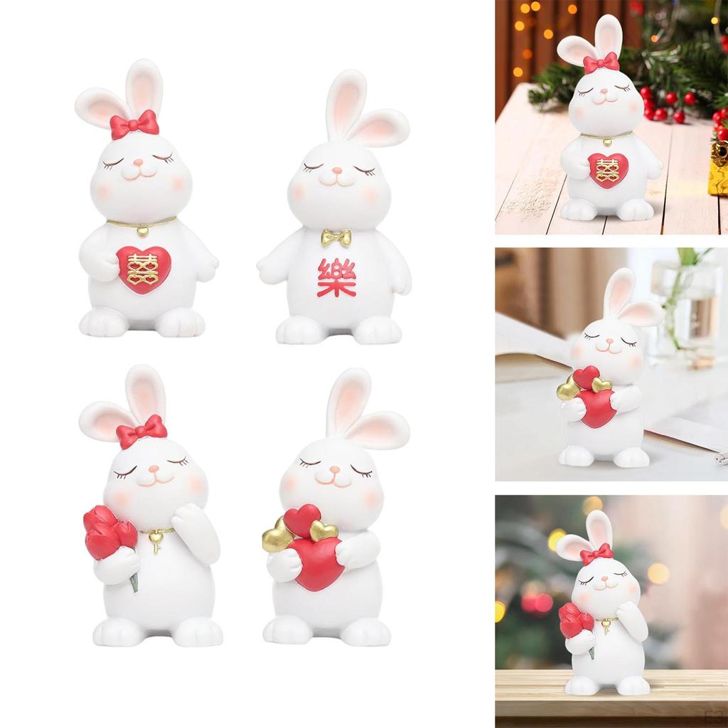 Statue Weddings Animal Sculptures Collectible Figures Miniature Bunny Resin Figurines for Home Shelf