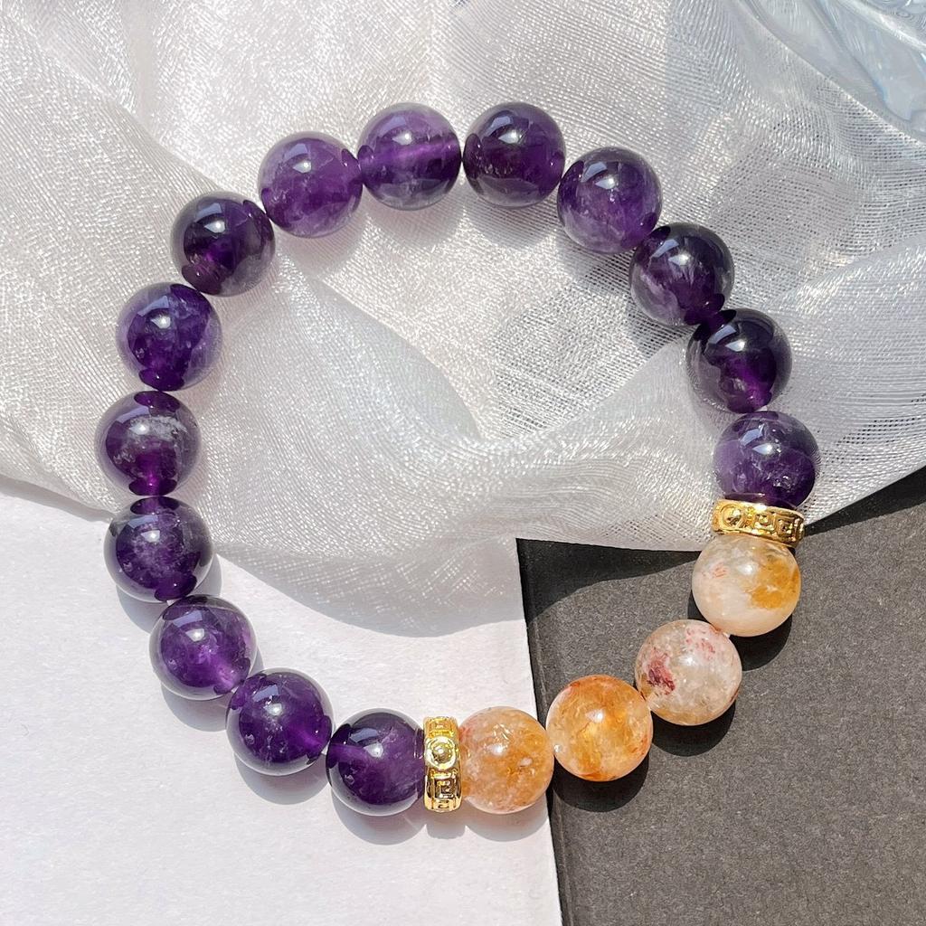 10Mm Natural Honey Milk Cap Citrine Amethyst Bracelet Bracelet