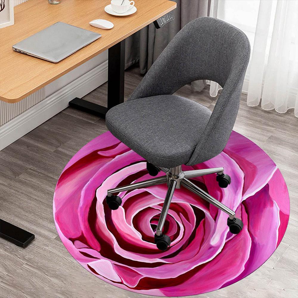 1pc Red rose Pattern Office Round Rugs, Under Chair Round Rugs for Living Room, Bedroom, Bathroom Decoration Carpet 091887
