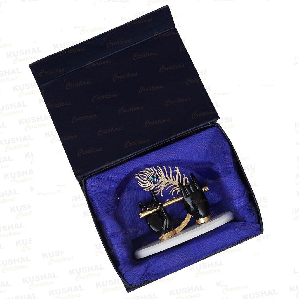 Gold Plated Krishna Ji Hands with Flute Figurine for Pooja Room Peacock Feather Flute Krishna Showpiece for Home Décor