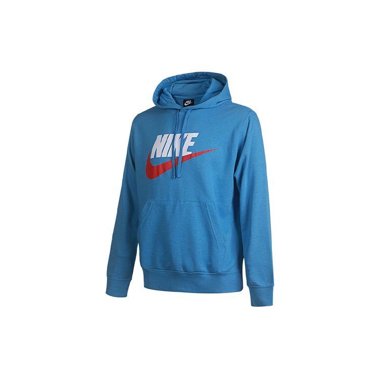 Nike Sportswear Logo Print Pullover Hoodie Men Tops Blue CZ9129-461
