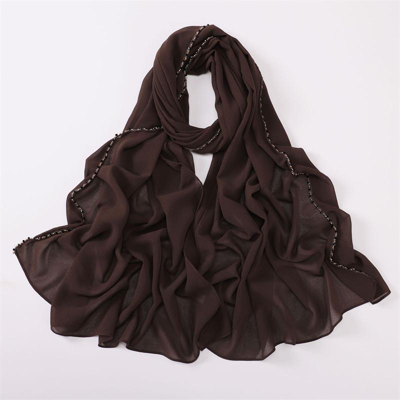 Plain Gold Ball Pearl Chain Bubble Chiffon Instant Shawls Scarf Lady High Quality Beach Stole Bufandas Muslim Hijab 175*70Cm