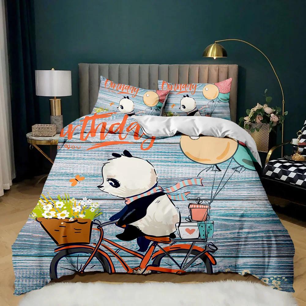 Panda Duvet Cover Cute Animal Bedding Set For Kids Boys Girl Cartoon Giant Panda Polyester Comforter Cover Bear Printed Wildlife