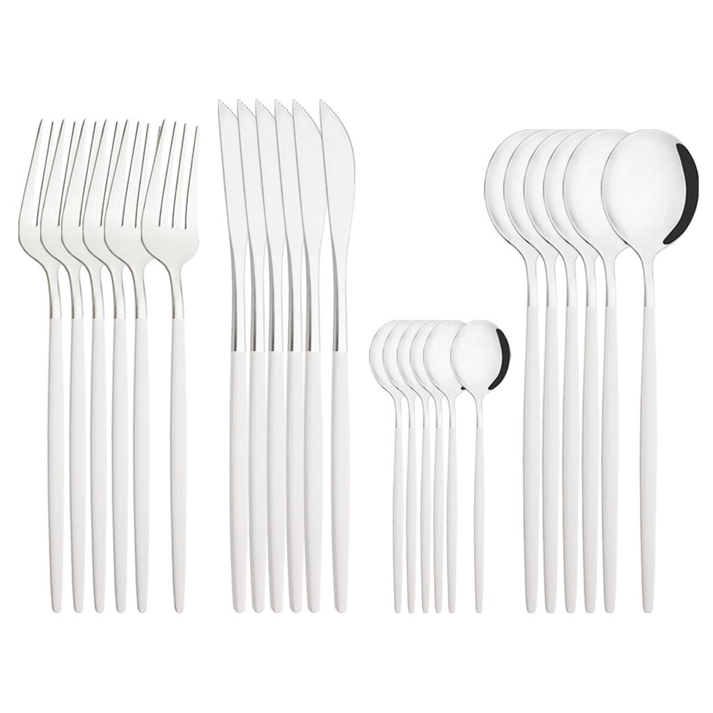 24Pcs Shiny Silver Tableware Stainless Steel Cutlery Set Forks Knives Spoons Kitchen Dinner Set Family Dinnerware Set Service for 6