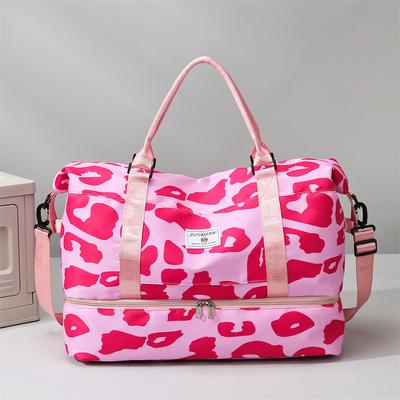 תיק ספורט כושר מופרד יבש ורטוב הדפס נמר נשים תיק נסיעות גדול קיבולת תיק אחסון מתרחב עם הפרדה לנעליים