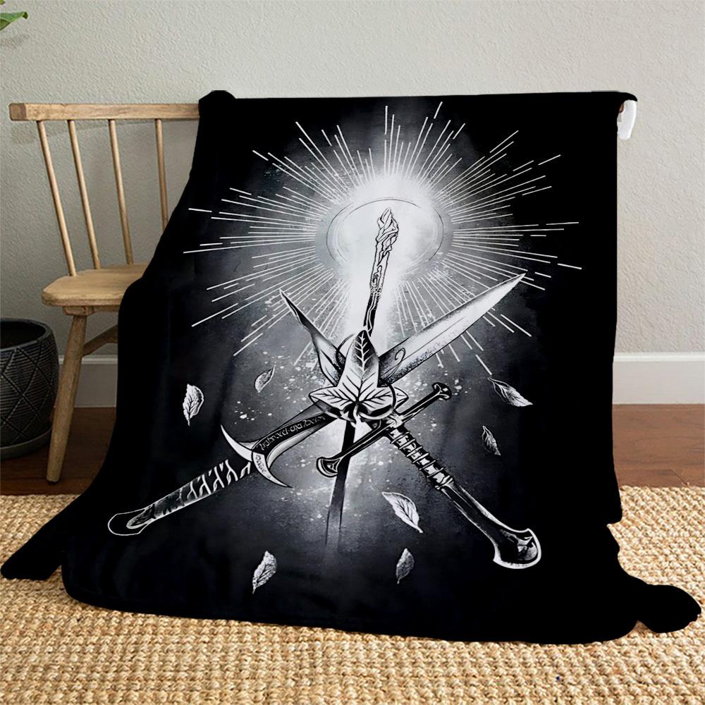 1pc Sword Leaf Light - Throw Blanket, Soft, Flannel Blankets, Living Room, All Seasons Use-1021181