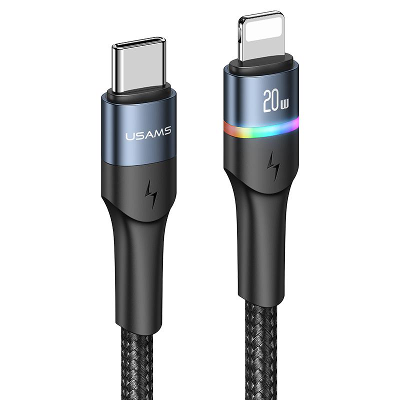 USAMS 6A USB Typ C Kabel LED Indikátor Lightning Kabel Pro iPhone 13 12 Huawei Samsung Xiaomi Mobilní Telefon PD 100W Rychlá Nabíječka