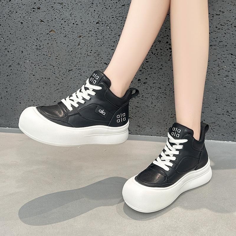 High-top breathable little white shoes women's spring and autumn thick-soled casual leather big-head super fire board shoes