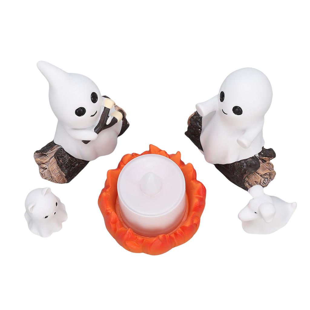 Ghost Campfire Flickering Night Light Dog Cat Figurine Resin Cute Ghost Statues for Tabletop Shelf Decoration Ornaments