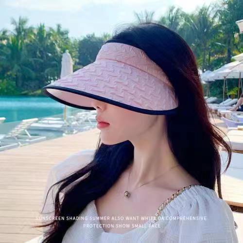 2025 New Korean Version of Water Ripple Pattern Eaves Face Cover Empty Top Hat Summer Outdoor UV Protection Sun Hat Fashion