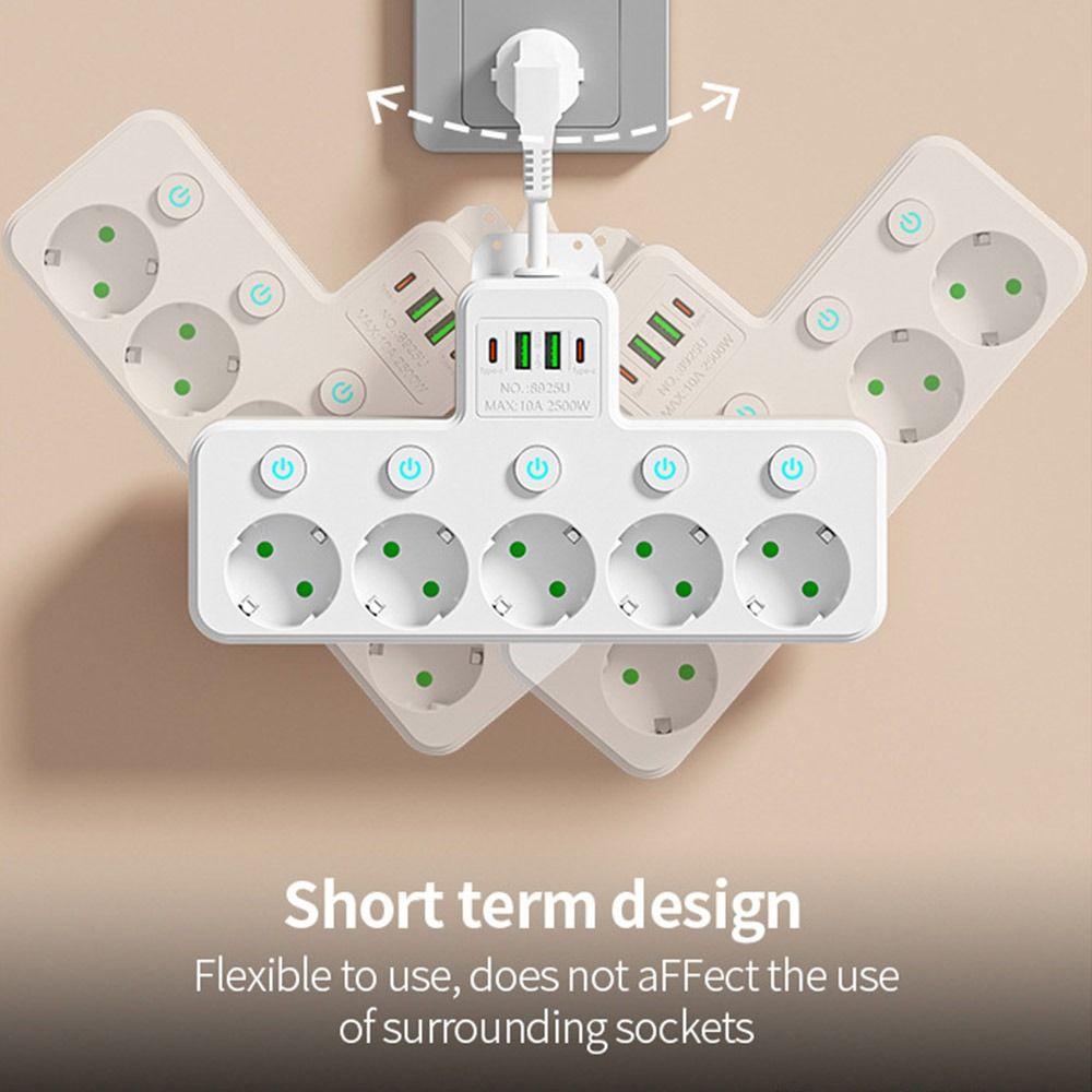 Durable 4/5 Plugs EU Plug Outlet Wall Mounted USB Outlet Electrical Socket Type-C Ports Universal Power Strip Home Offices