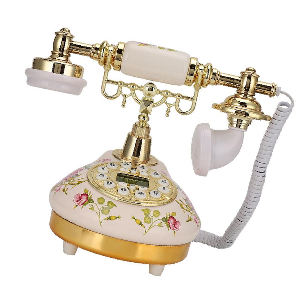 MS-9100 Round Base Ceramic European Rose Retro Telephone for Automatic Detection To FSK DTMF