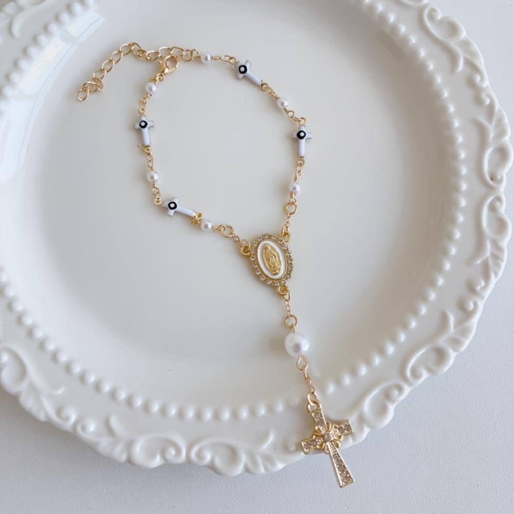 Adjustable Women's Hand Bracelet Bangle Prayer Bracelet Cross Pendant Bracelet Hand Accessory