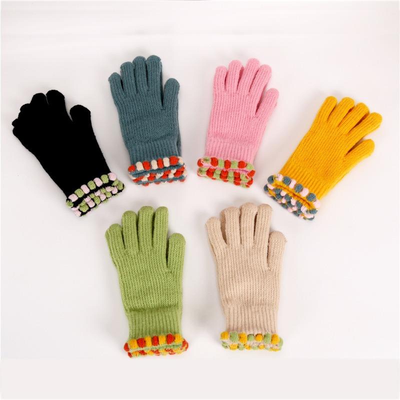Warm gloves, winter finger-exposed wool knitted gloves, students, men and women, solid color, thickened and velvet, driving and riding