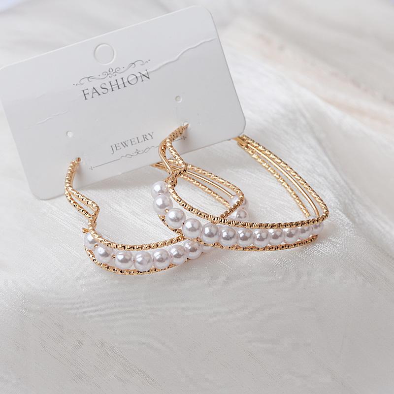 55MM Heart Imitation Pearl Hoop Earrings Big Circle Smooth Women Exaggerated Golden Hyperbole Metal Large Ear Jewelry Gift Aros