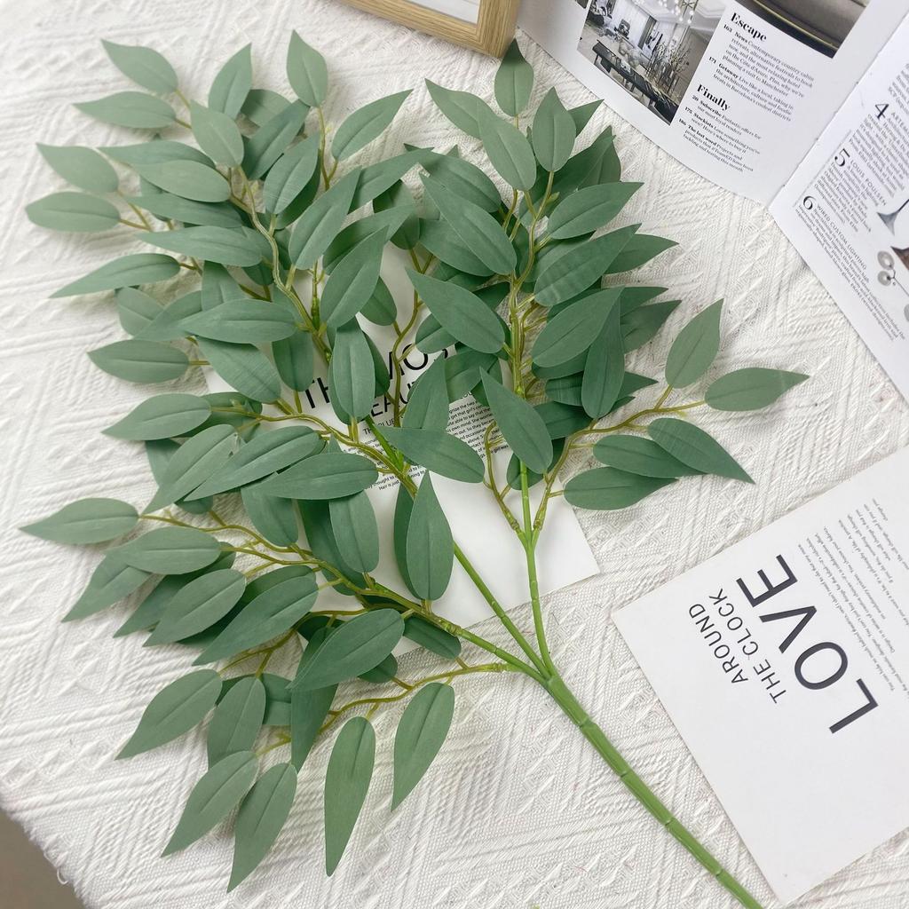 Direct Sales Simulation Green Plant Leaf Silk Screen Printing Single Branch Three-Pronged 16 Mesh Willow Leaf Home Ornament Decoration Shooting