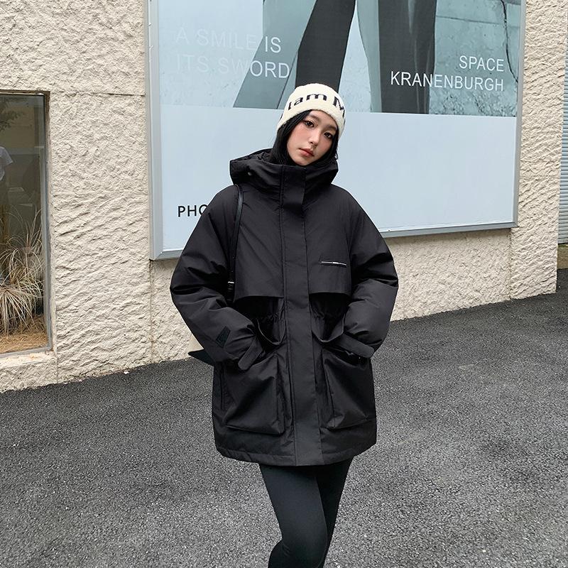 Down Jacket Women's New Winter Style Mid-length Waist Thickening Workwear Cotton Coat Jacket