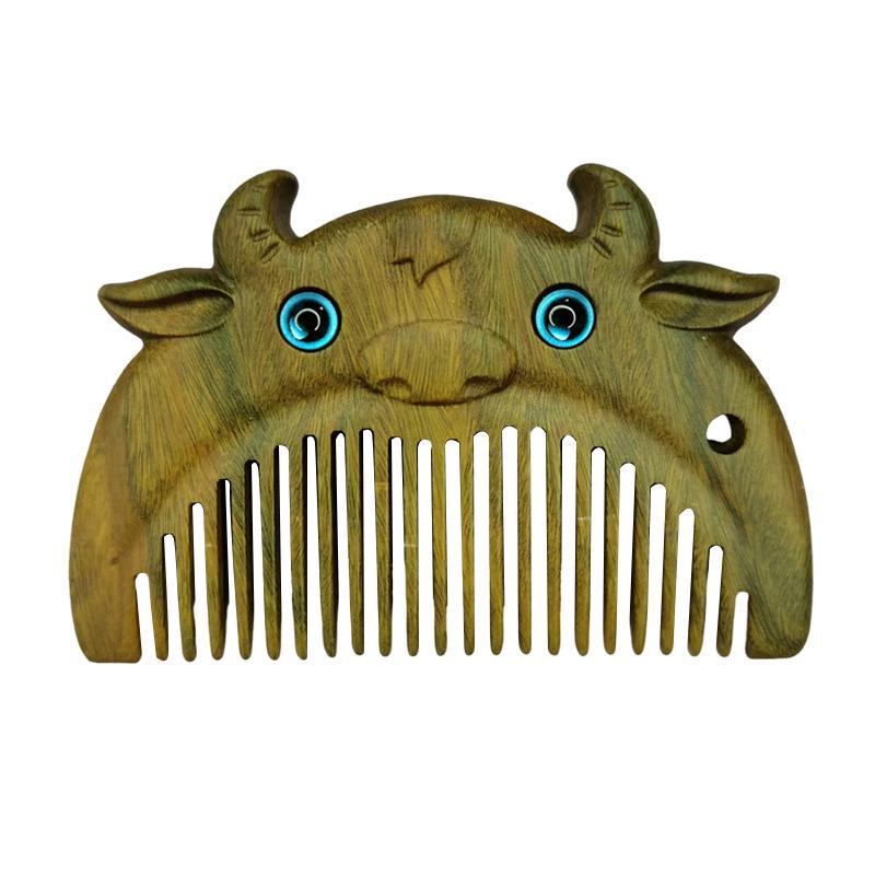 12 Zodiac Green Sandalwood Baby Comb – Engravable Wooden Craft for Children's First Birthday Gift