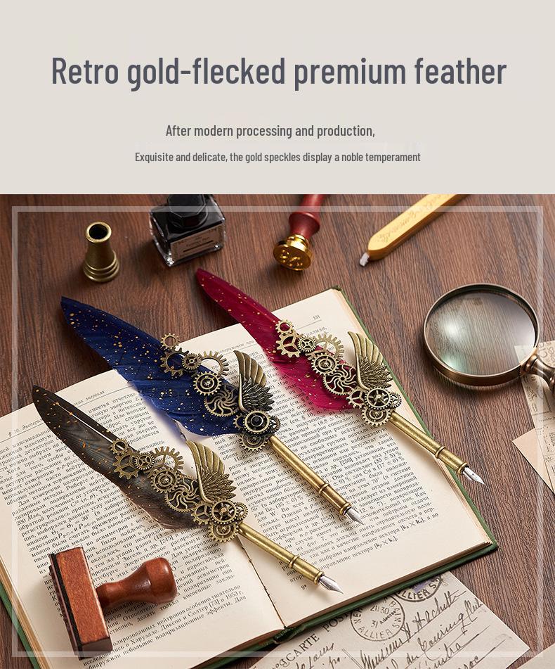 Set stilou Duker: Pană elegantă europeană retro pentru caligrafie cu ceară de sigiliu, perfectă pentru exersarea caligrafiei și prezentare în cutie cadou.