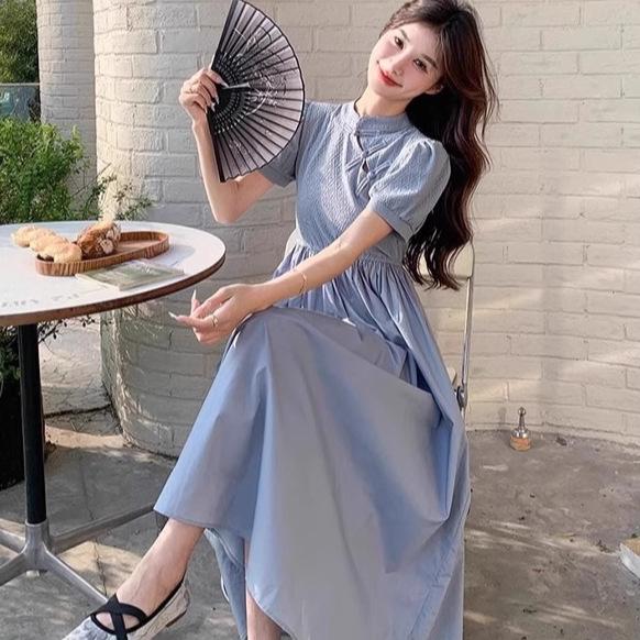 

Синее ретро китайское платье с рукавами-буфами и застежкой-пуговицей-лягушкой - Женская сказочная мода в стиле мори M (High Quality) синий